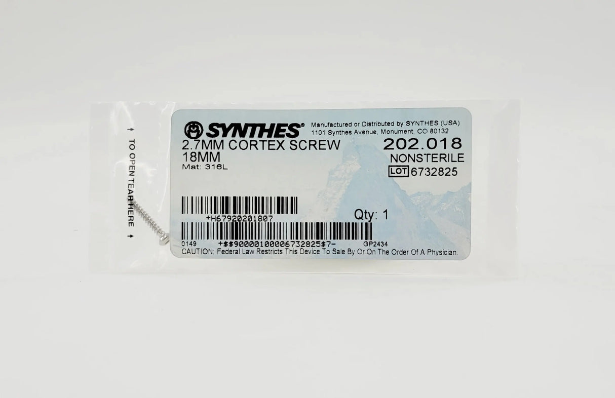 Synthes  202.018 2.7MM CORTEX SCREW 18MM Synthes