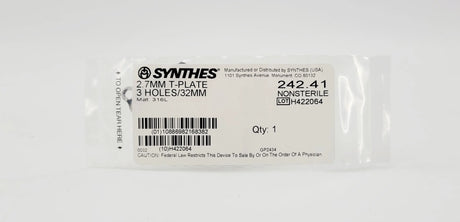 Synthes  242.41 2.7MM T-PLATE 3 HOLES/32MM Synthes