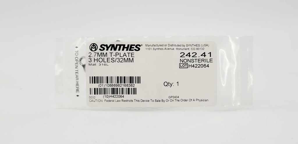 Synthes  242.41 2.7MM T-PLATE 3 HOLES/32MM