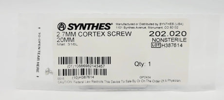 Synthes 202.020 2.7mm Cortex Screw 20mm Synthes