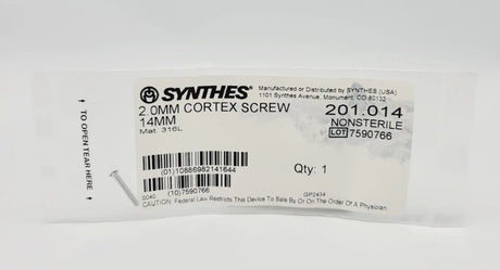 Synthes 201.014 2.0mm Cortex Screw 14mm Synthes