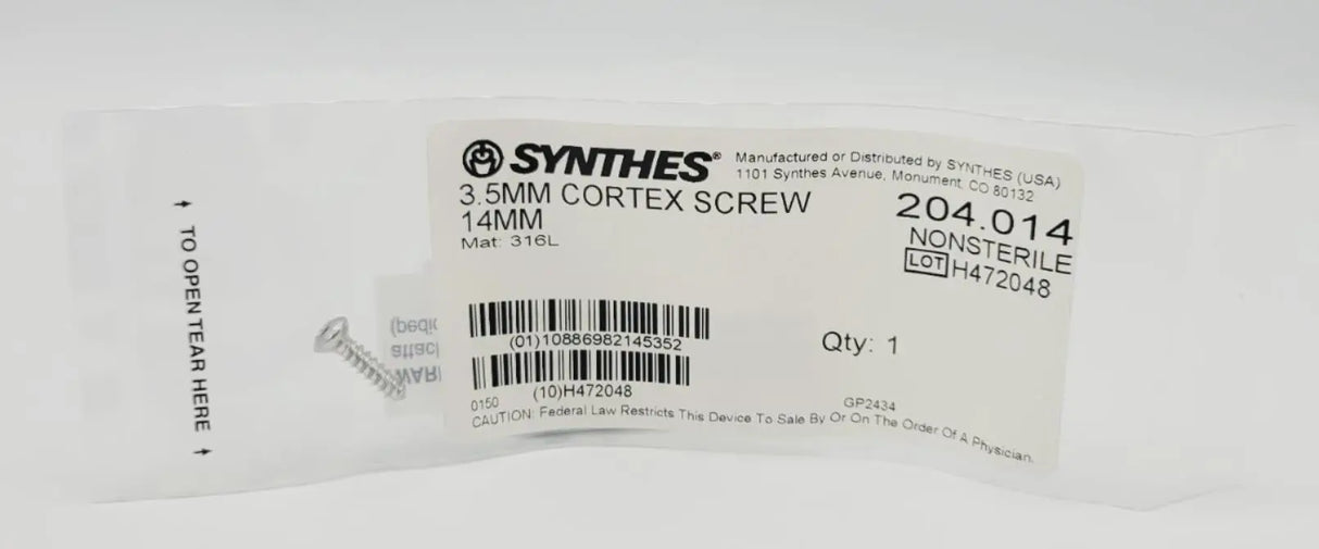 Synthes 204.014 3.5mm Cortex Screw 14mm Synthes