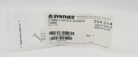 Synthes 204.014 3.5mm Cortex Screw 14mm Synthes