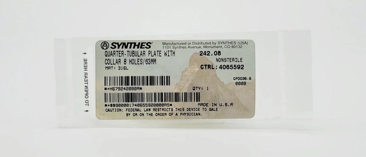 Synthes  242.08 QUARTER-TUBULAR PLATE WITH COLLAR 8 HOLES/63MM Synthes
