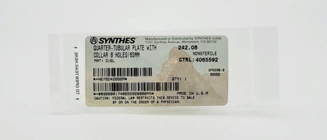 Synthes  242.08 QUARTER-TUBULAR PLATE WITH COLLAR 8 HOLES/63MM Synthes