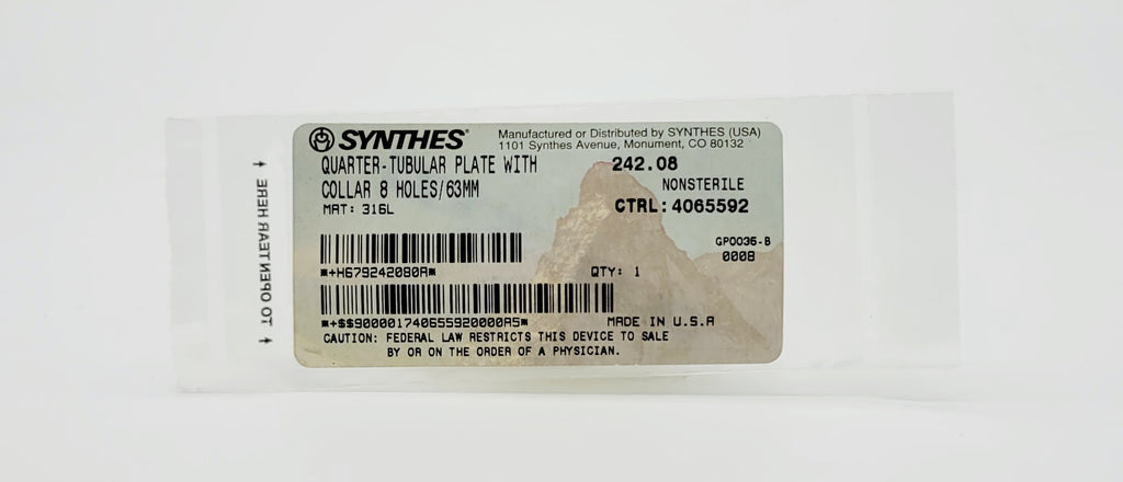 Synthes  242.08 QUARTER-TUBULAR PLATE WITH COLLAR 8 HOLES/63MM