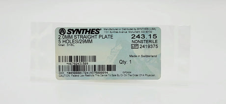 Synthes  243.15 2.0MM STRAIGHT PLATE 5 HOLES/29MM Synthes