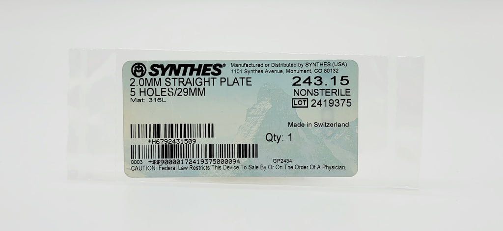 Synthes  243.15 2.0MM STRAIGHT PLATE 5 HOLES/29MM