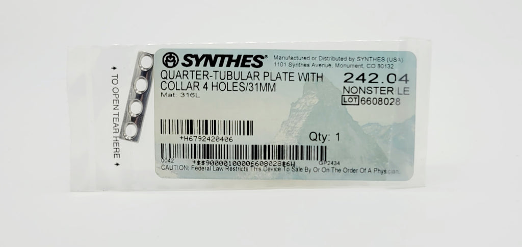 Synthes  242.04 QUARTER-TUBULAR PLATE WITH COLLAR 4 HOLES/31MM