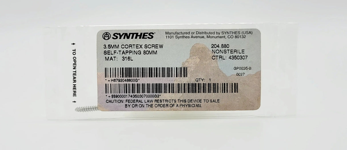 Synthes  204.880 3.5MM CORTEX SCREW SELF-TAPPING 80MM Synthes