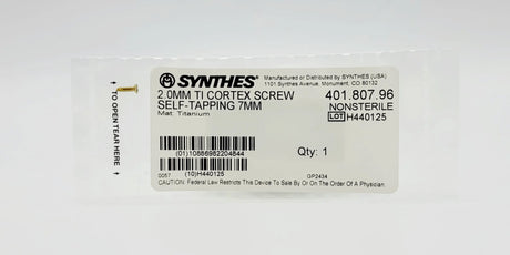 Synthes  401.807.96 2.0MM TI CORTEX SCREW SELF-TAPPING 7MM Synthes
