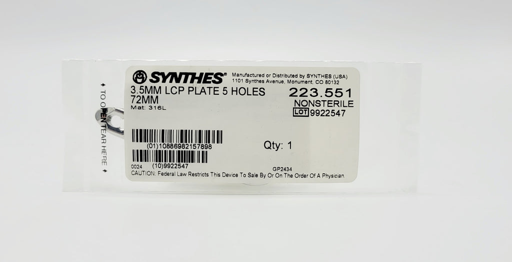 Synthes  223.551 3.5MM LCP PLATE 5 HOLES 72MM