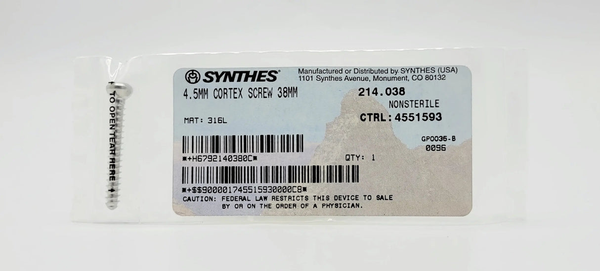 Synthes 214.038 4.5mm Cortex Screw 38mm Synthes