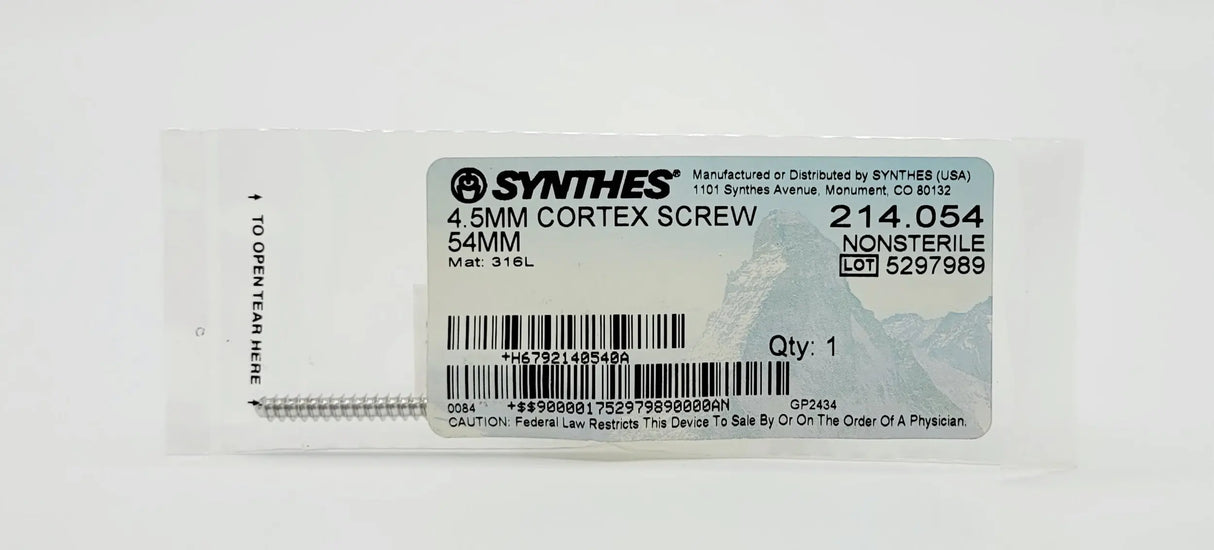 Synthes 214.054 4.5 dia. x 54 mm Cortex Screw 54mm Synthes