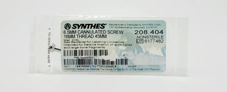 Synthes  208.404 6.5MM CANNULATED SCREW 16MM THREAD 45MM Synthes