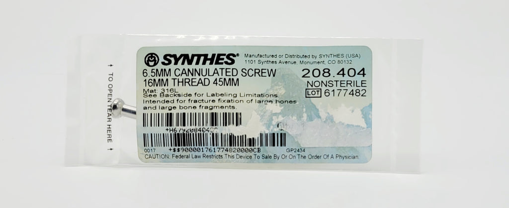 Synthes  208.404 6.5MM CANNULATED SCREW 16MM THREAD 45MM