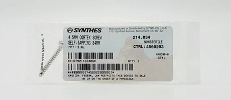 Synthes 214.834 4.5mm Cortex Screw Self-Tapping 34mm Synthes