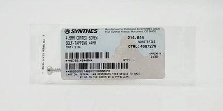 Synthes 214.844 4.5mm Cortex Screw Self-Tapping 44mm Synthes