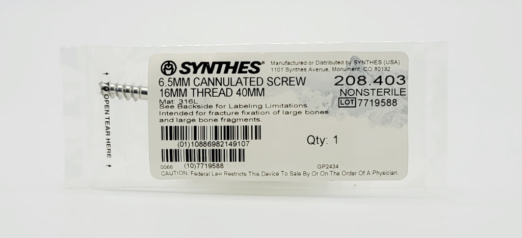 Synthes 208.403 6.5mm Cannulated Screw 16mm Thread 40mm