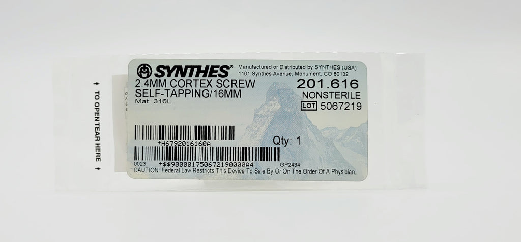 Synthes 201.616 2.4mm Cortex Screw Self-tapping/16mm