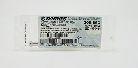 Synthes 209.860 7.3mm Cannulated Screw 32mm Thread/60mm Synthes