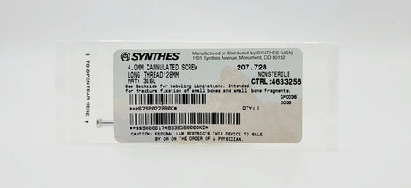 Synthes 207.728 4.0mm Cannulated Screw Long Thread/28mm Synthes