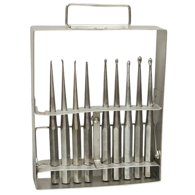 Richards 11-0308 Autoclavable Hexagonal Handle Orthopaedic Surgical Curettes Set (9 Pieces: Sizes #000 to #6) Richards
