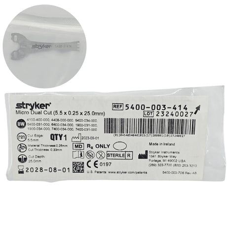 Stryker 5400-003-414 Micro Dual-Cut Sagittal Saw Blade - 5.5mm x 25mm Stryker