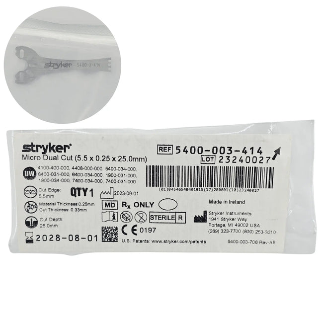 Stryker 5400-003-414 Micro Dual-Cut Sagittal Saw Blade - 5.5mm x 25mm Stryker