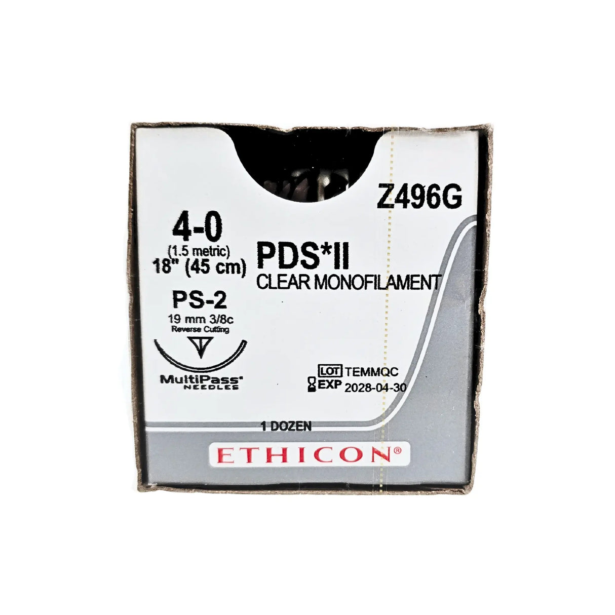 Ethicon Z496G PDS II Undyed Monofilament Absorbable Suture 4-0 with PS-2 Needle – Box of 12 Ethicon