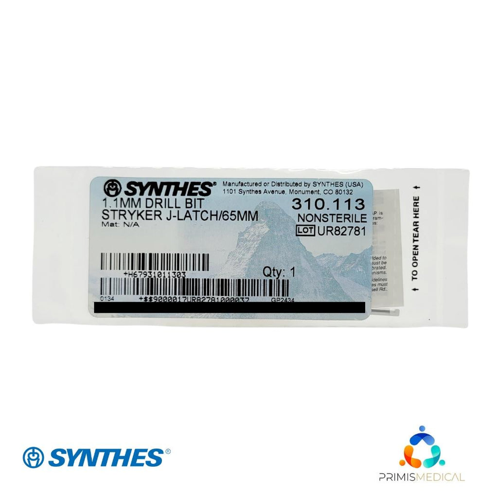 Synthes 310.113 Drill Bit 1.1mm Stryker Orthopedic J-Latch 2.5" New
