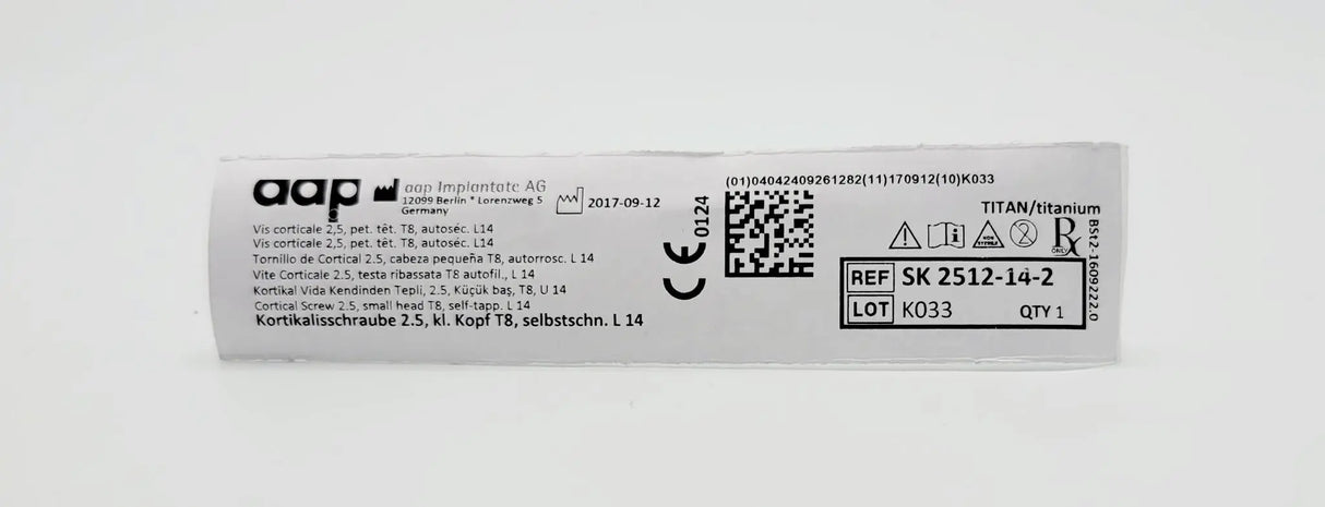aap Implantate AG SK 2512-14-2 Cortical Screw 2.5, small head T8, self-tapp. L 14 aap Implantante