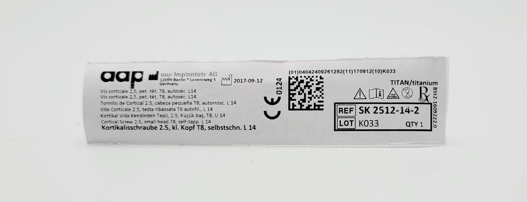 aap Implantate AG SK 2512-14-2 Cortical Screw 2.5, small head T8, self-tapp. L 1