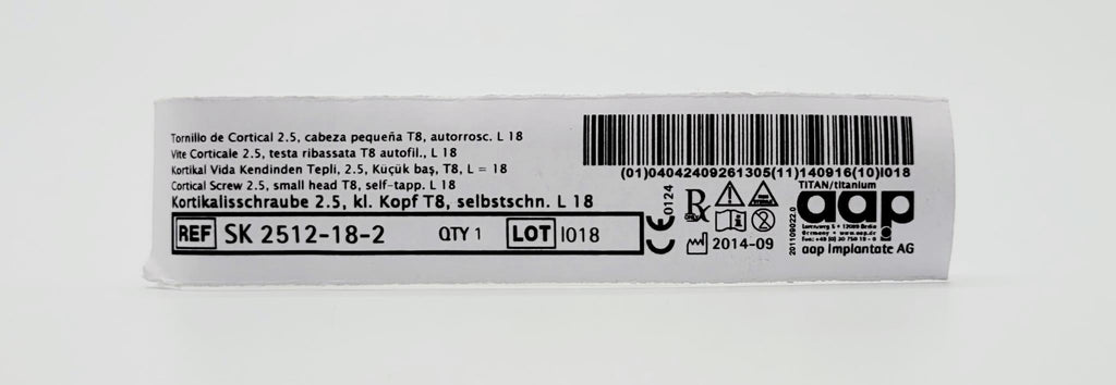 aap Implantate AG SK 2512-18-2 Cortical Screw 2.5, small head T8, self-tapp. L 1