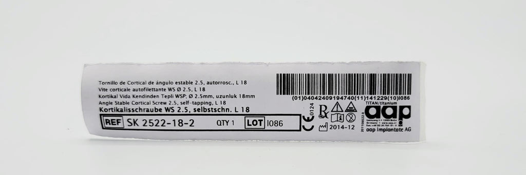 aap Implantate AG SK 2522-18-2 Angle Stable Cortical Screw 2.5, self-tapping, L