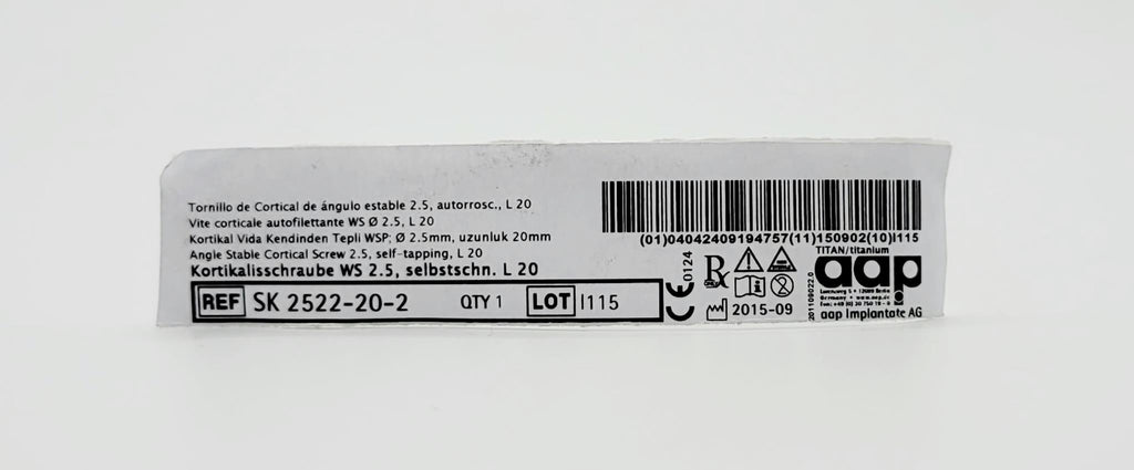 aap Implantate AG SK 2522-20-2 Angle Stable Cortical Screw 2.5, self-tapping, L