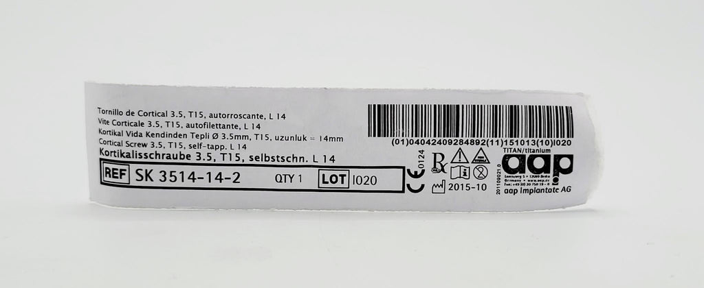 aap Implantate AG SK 3514-14-2 Cortical Screw 3.5, T15, self-tapp. L 14