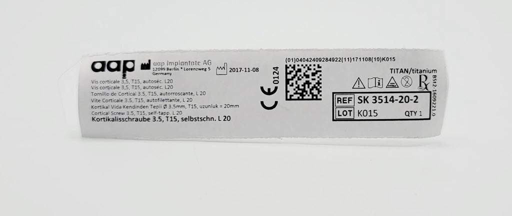 aap Implantate AG SK 3514-20-2 Cortical Screw 3.5, T15, self-tapp. L 20