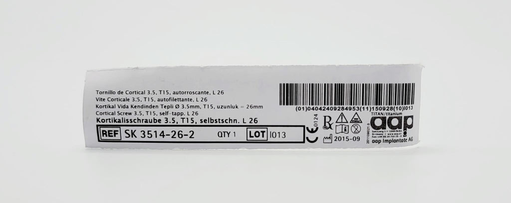 aap Implantate AG SK 3514-26-2 Cortical Screw 3.5, T15, self-tapp. L 26