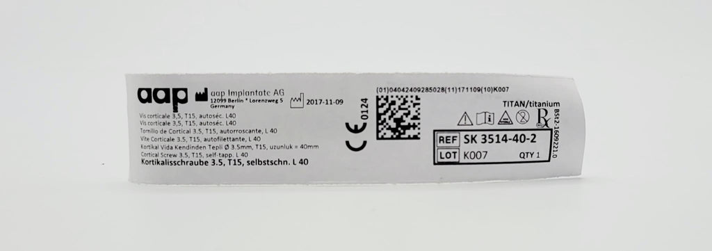 aap Implantate AG SK 3514-40-2 Cortical Screw 3.5, T15, self-tapp. L 40