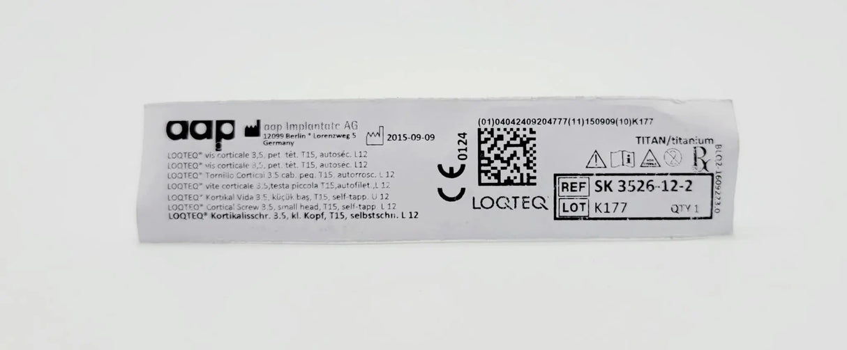 aap Implantate AG SK 3526-12-2 LOQTEQ Cortical Screw 3.5, small head, T15, self-tapp. L 12 aap Implantante