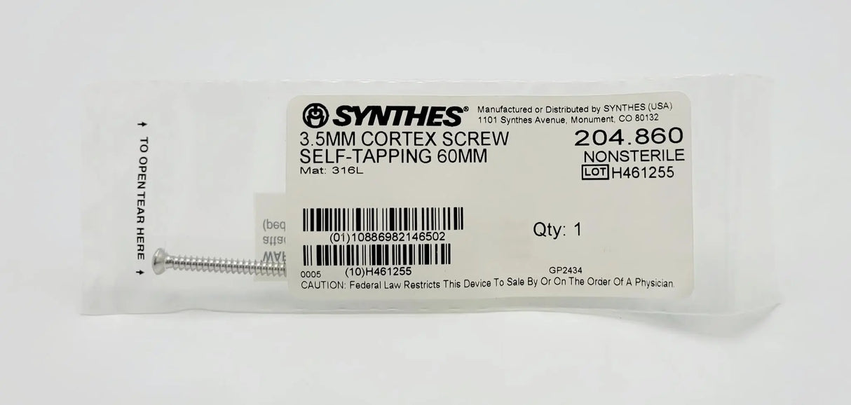 Synthes 204.860 3.5mm Cortex Screw Self-Tapping 60mm Synthes