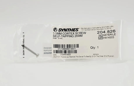 Synthes 204.826 3.5mm Cortex Screw Self-Tapping 26mm Synthes
