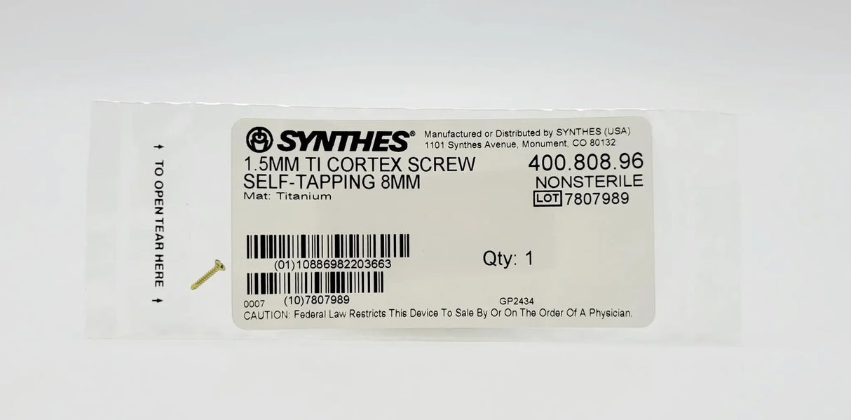 Synthes 400.808.96 1.5mm Ti Cortex Screw Self-Tapping 8mm Synthes