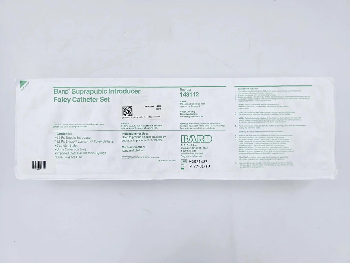 Bard 143112 Suprapubic Introducer / Foley Catheter Set Bard