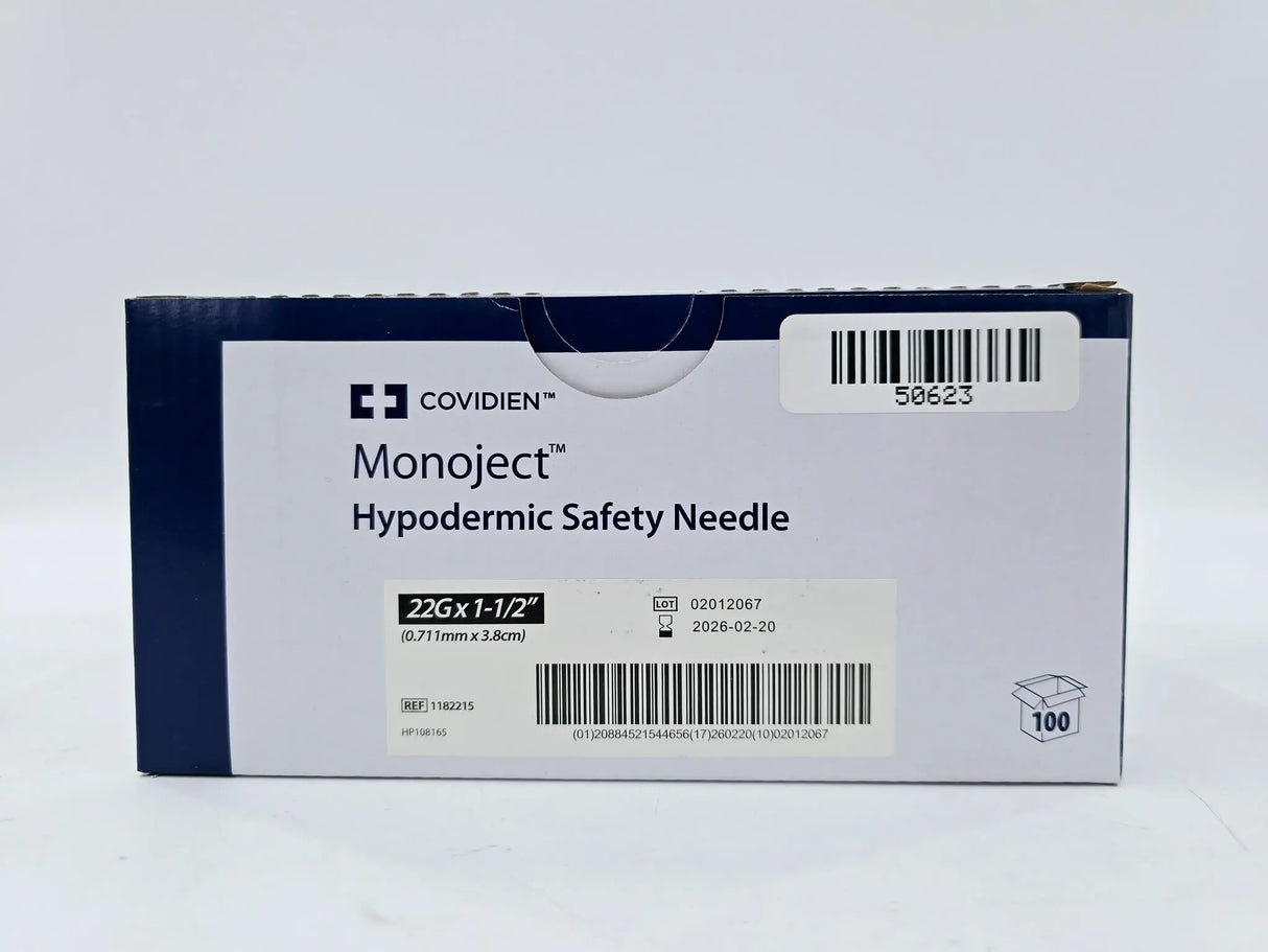 Cardinal Health 1182215 Monoject Hypodermic Safety Needle 22G x 1-1/2" BX Of 100 Covidien