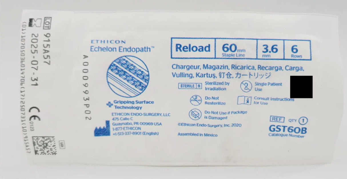 Ethicon GST60B Linear Cutter Reloads 60mm Blue Ethicon