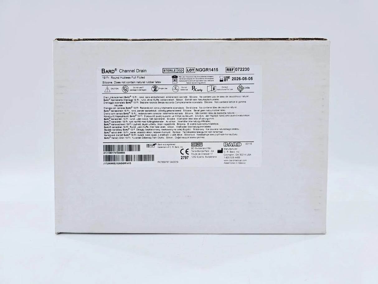 Bard 072230 Channel Drain, 19fr. Round Hubless Full Fluted Silicone Case Of 10 Bard