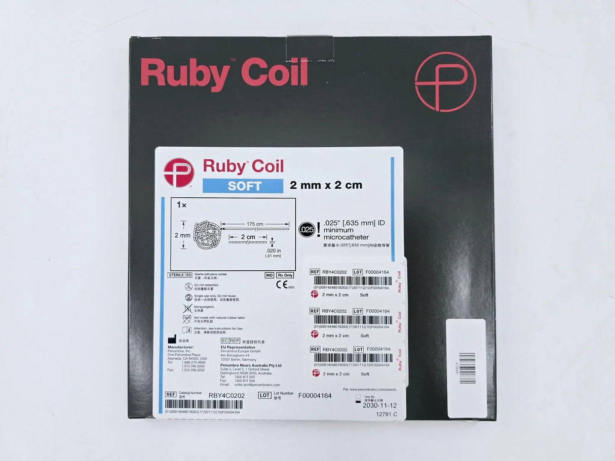 Penumbra RBY4C0202-B Ruby Coil Soft 2mm x 2cm .25" ID Minimum Microcatheter Penumbra