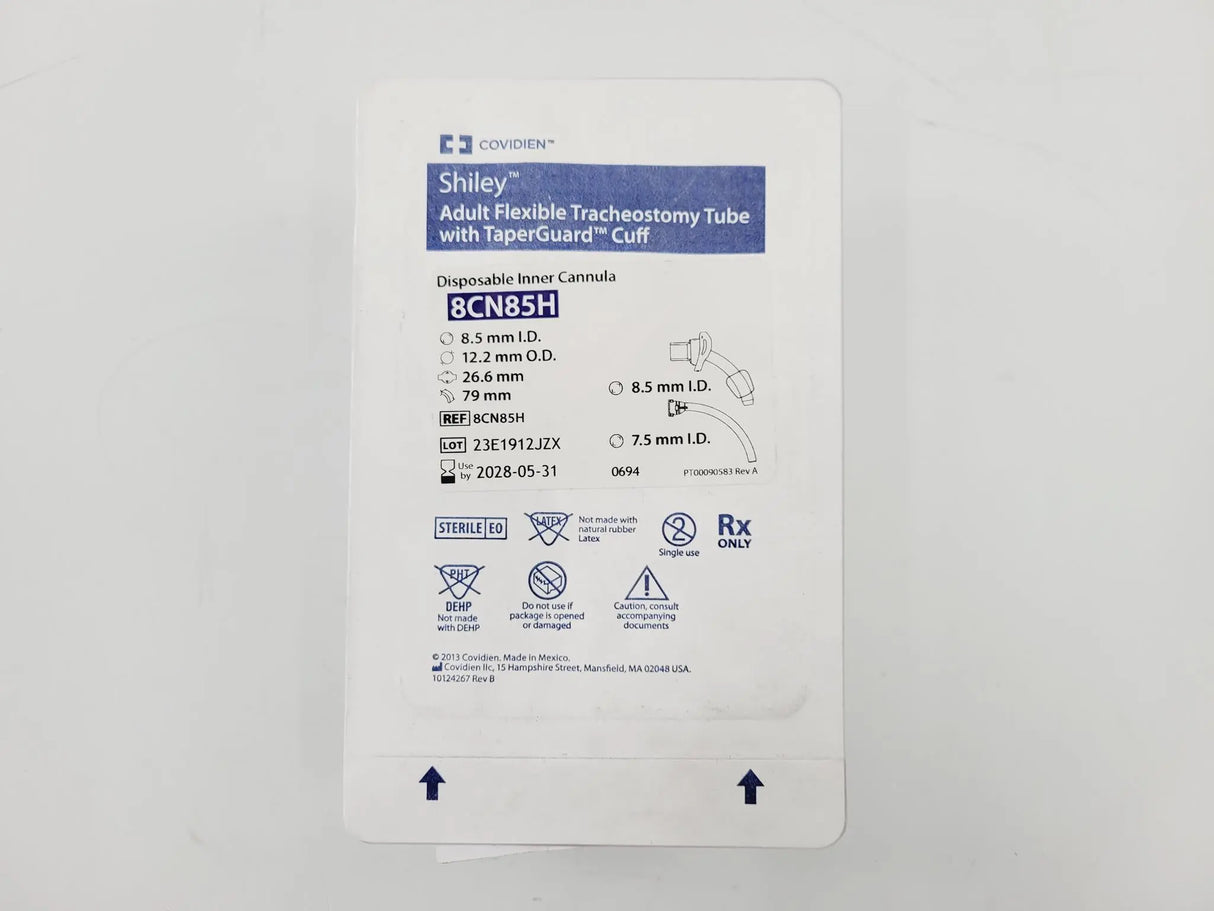 Covidien 8CN85H Shiley 8.5mm Adult Flexible Tracheostomy Tube w/ TaperGuard Cuff Covidien